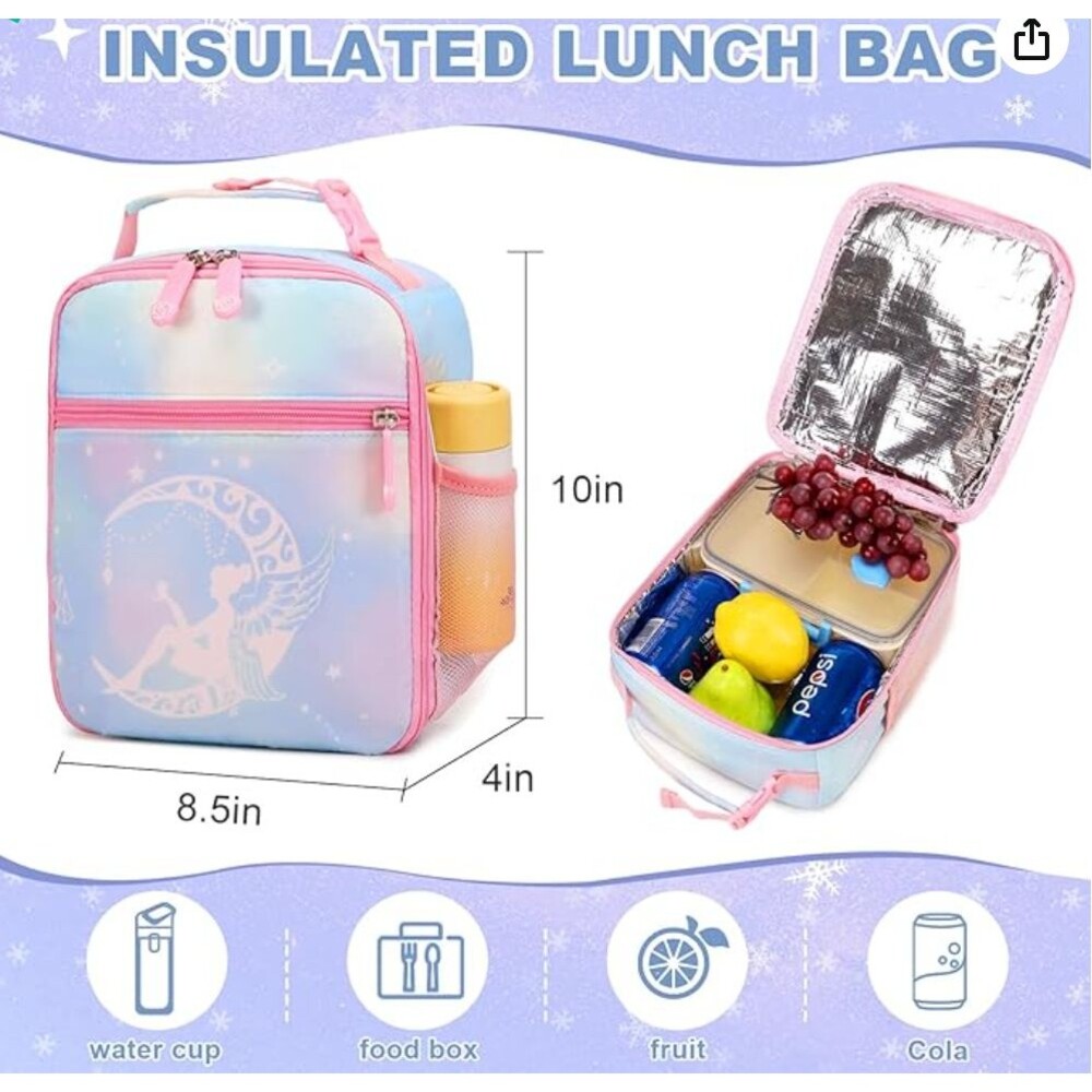 NEW Girls Blue and Pink Fairy Diamond Insulated Lunch Box 10x8.5x4